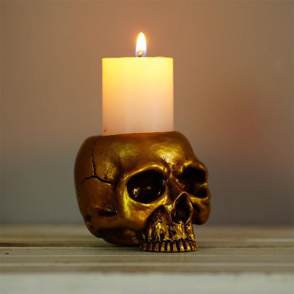 Small Golden Skull Decoration Desktop Small Storage succulent basin tabletop candle holder - Korvel