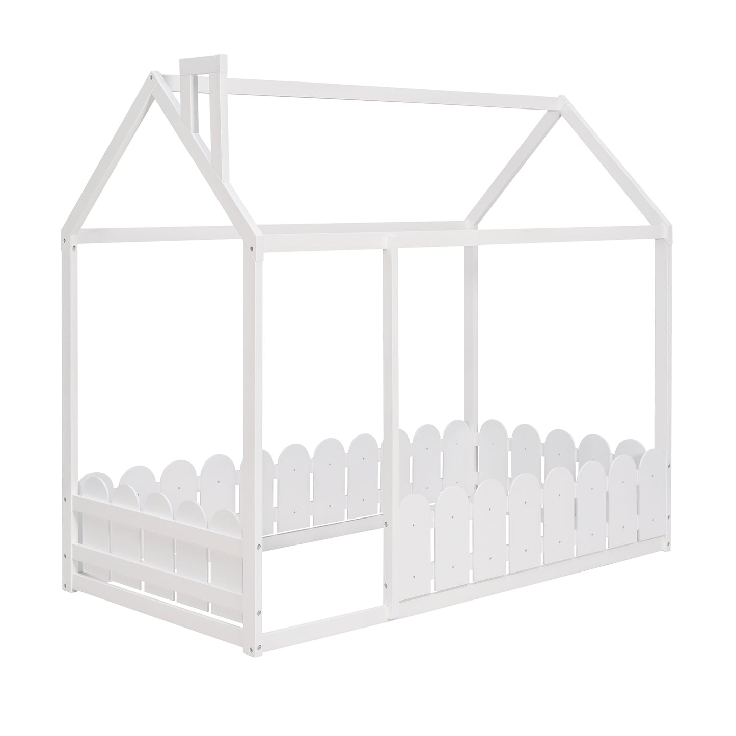 Cama de Madera en Forma de Casa para Niños de Tamaño Individual - Blanca