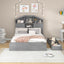 Full Size Wood Platform Bed with Storage Headboard - Gray