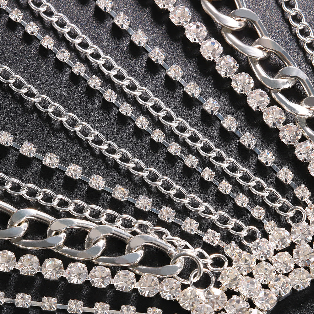 European and American style tassel hair chain punk style metal chain rhinestone hair accessory exaggerated headband hair chain - Korvel