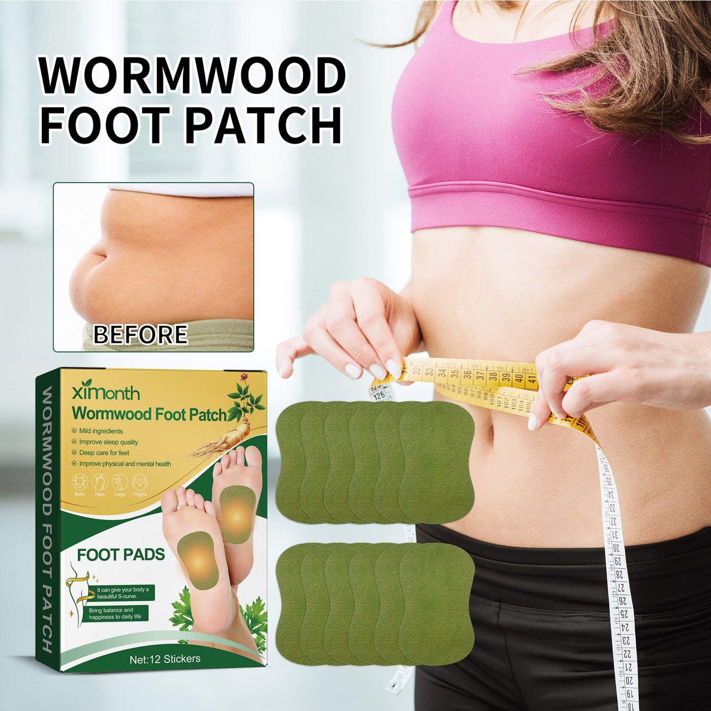 Wormwood Foot Patch, Relieve Body Stress Help Sleep Slimming Toning Foot Deodorant Care Patch - Korvel