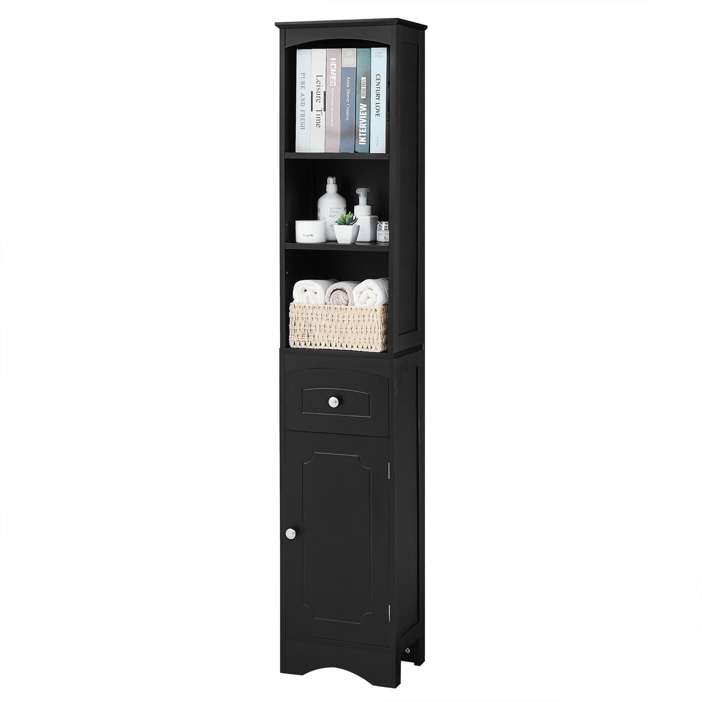 Armoire de Salle de Bain Élégante et Haute avec Étagère Réglable - Noir