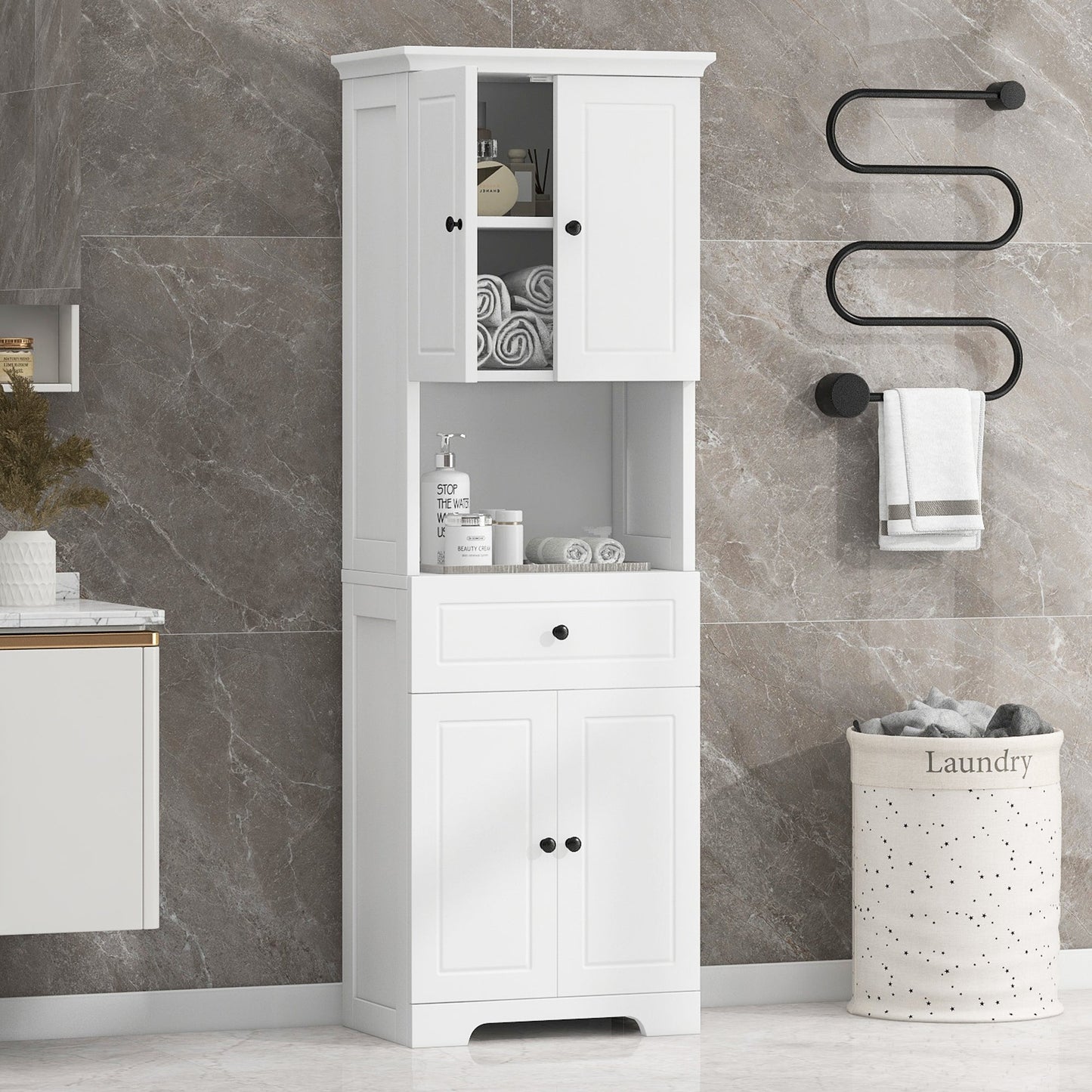 Elegant Tall Bathroom Cabinet with Ample Storage Space