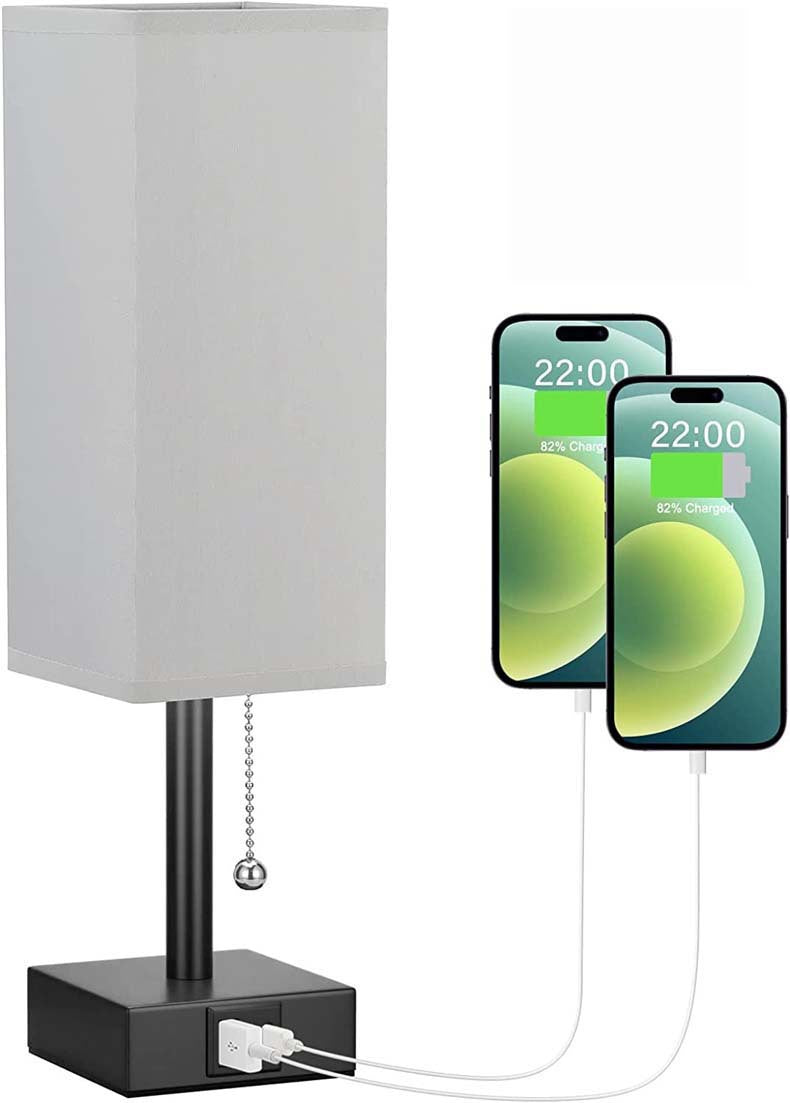 Linen 90 square desk lamp zipper switch three color temperature variable light A+C USB charging - Korvel