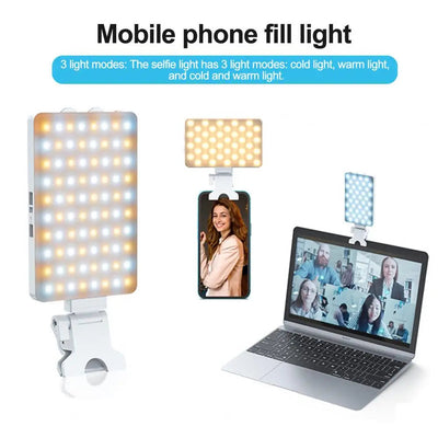 Portable Fill Light Dimmable Rechargeable Phone Light with Clip Super Bright Led Selfie Light Flicker-free for Makeup for Video - Korvel