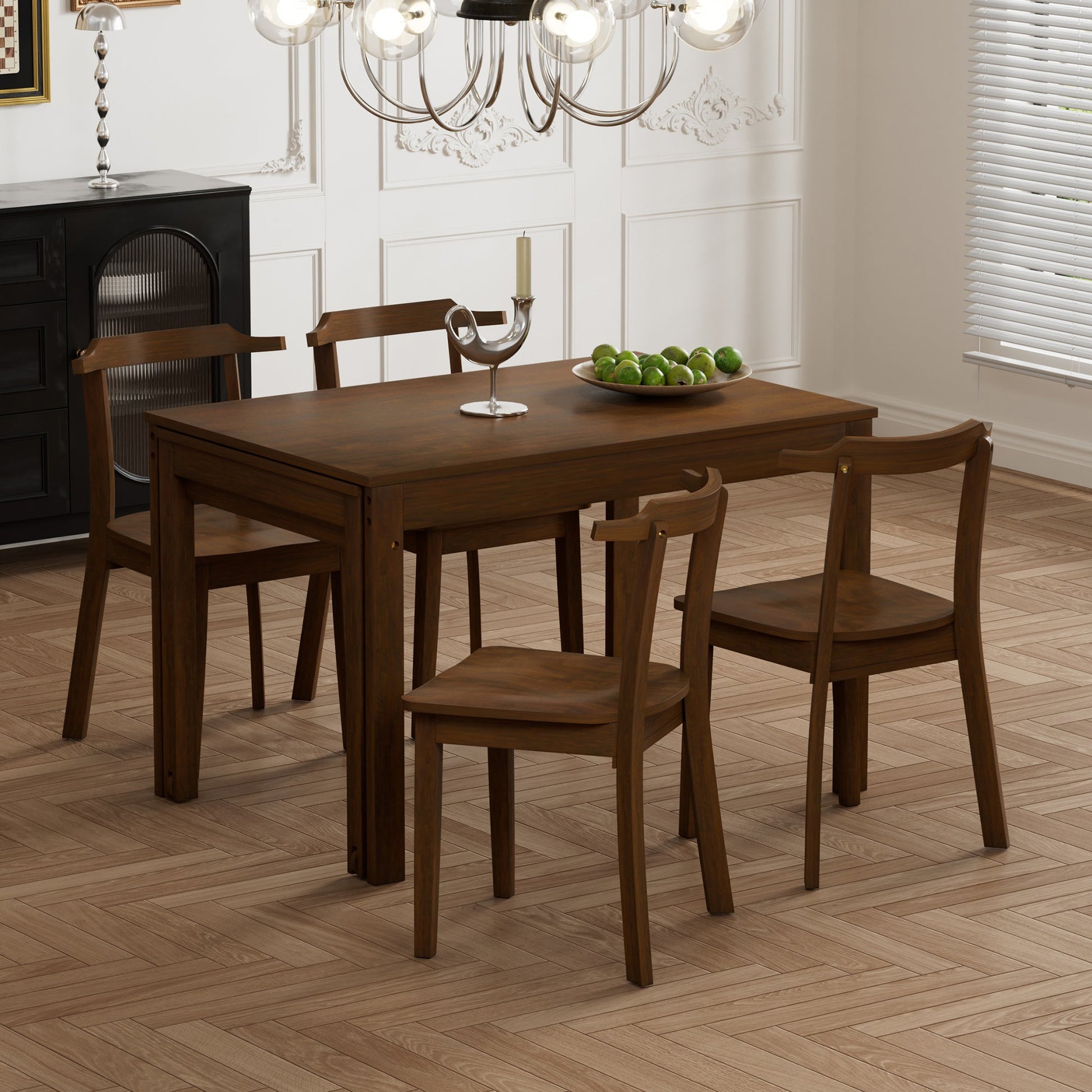 TOPMAX 65 "5-piece set with wheels and expandable dining table set 17.7" pull-out side table and small dining chair Brown - Korvel