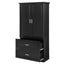 Tall Bathroom Storage Cabinet, Cabinet with Two Doors and Drawers, Adjustable Shelf, MDF Board, Black - Korvel