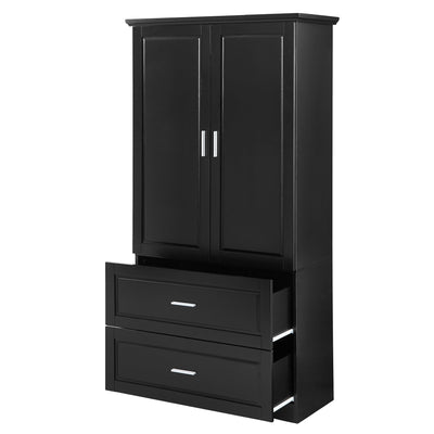 Tall Bathroom Storage Cabinet, Cabinet with Two Doors and Drawers, Adjustable Shelf, MDF Board, Black - Korvel