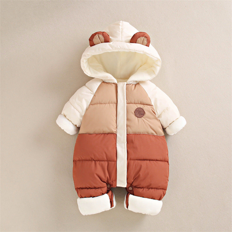 Baby down cotton jacket jumpsuit, autumn and winter clothes, khai clothes for men and women, baby clothes for going out, thick hugging clothes, winter climbing clothes - Korvel