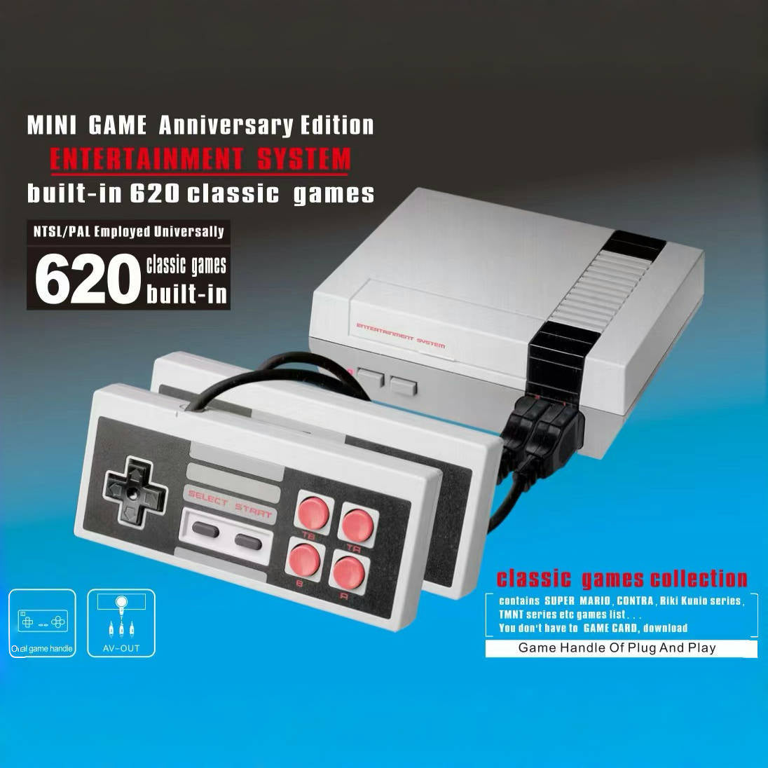 NES620 all-in-one TV game console two-player red and white 8-bit NES620 home use - Korvel