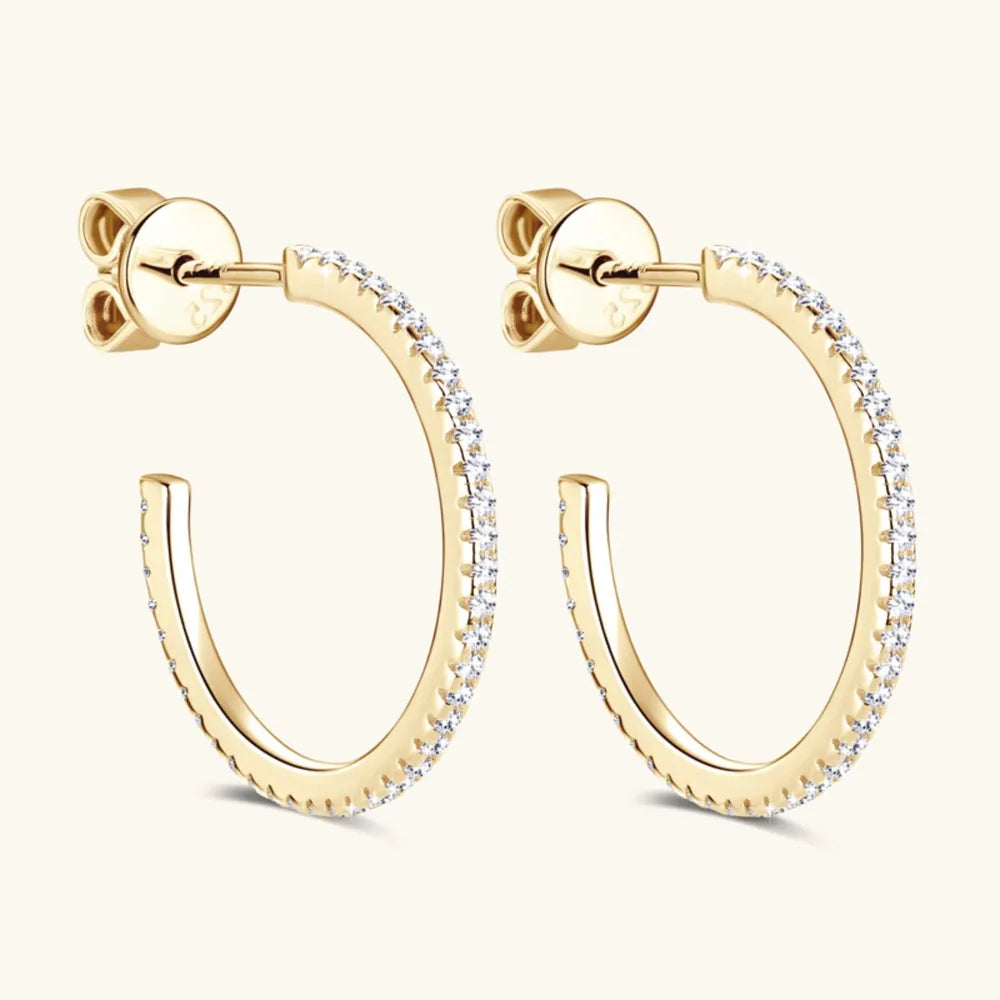 Boucles d'oreilles C-Hoop en argent sterling 925 avec moissanite incrusté