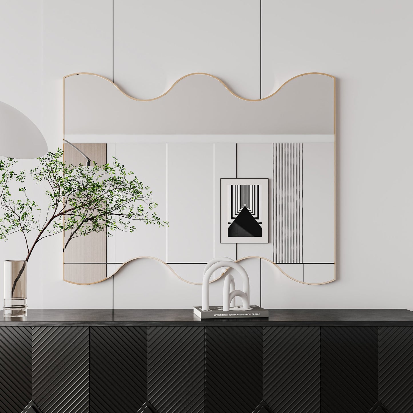 Wall Mirror 30x35 Inch Black Rectangular Mirror with 2 Wavy Sides Metal Framed Mirror Vanity Mirror Dressing Mirror - Korvel