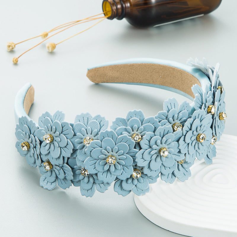 Small Fresh Colorful Flowers Headdress Glass Diamond Retro Headband Female Trendy Hair Band Hair Accessories - Korvel