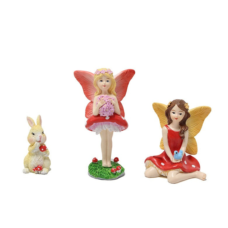 Creative resin elf statue with mushroom flower fairy ornaments - Korvel