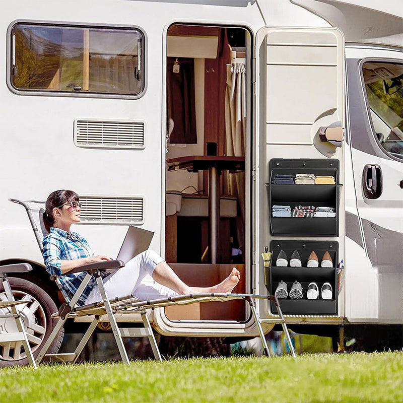 Adhesive RV Shoe Storage Over-Door Rack with Deep Pockets