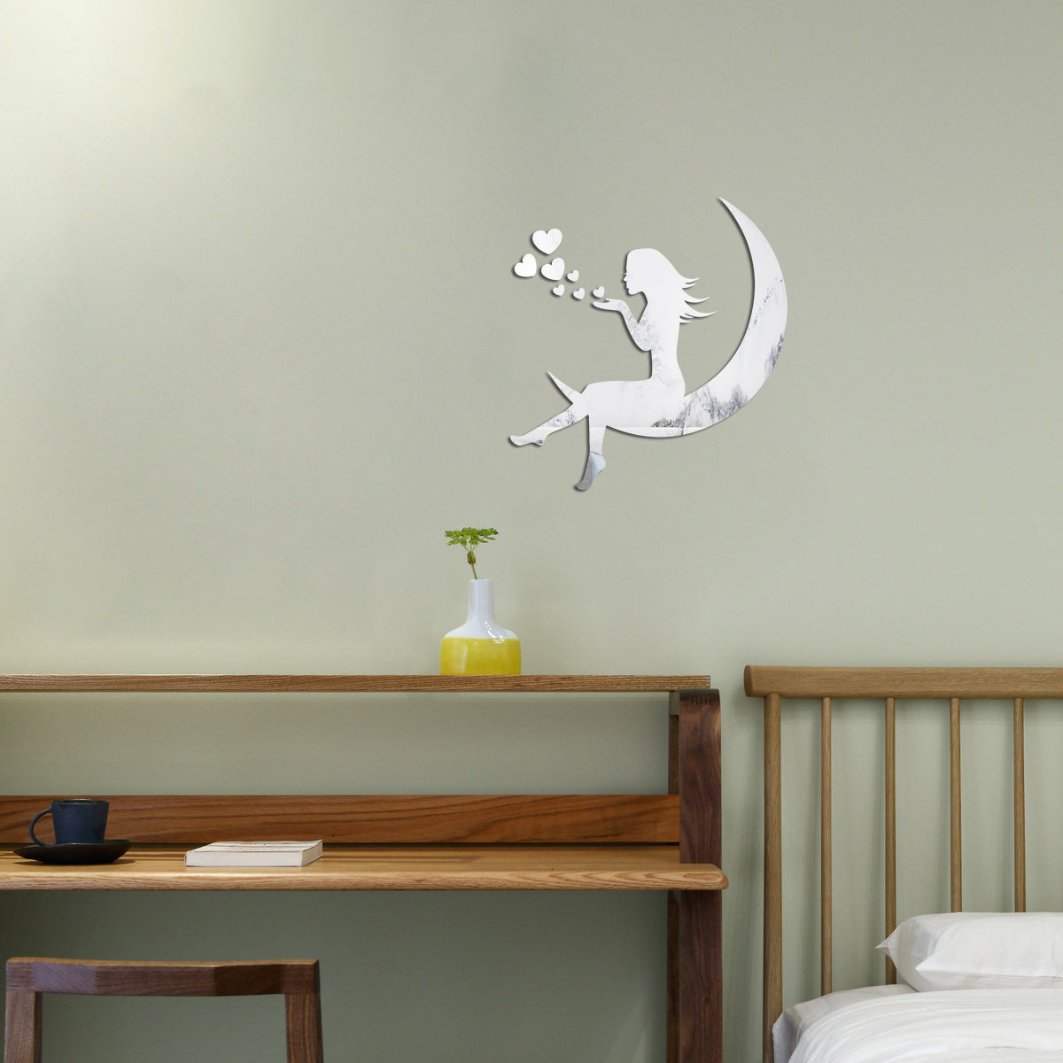 Moon Girl Mirror Sticker 1mm Acrylic 3D Wall Decal for Room and Bedroom Decorations - Korvel