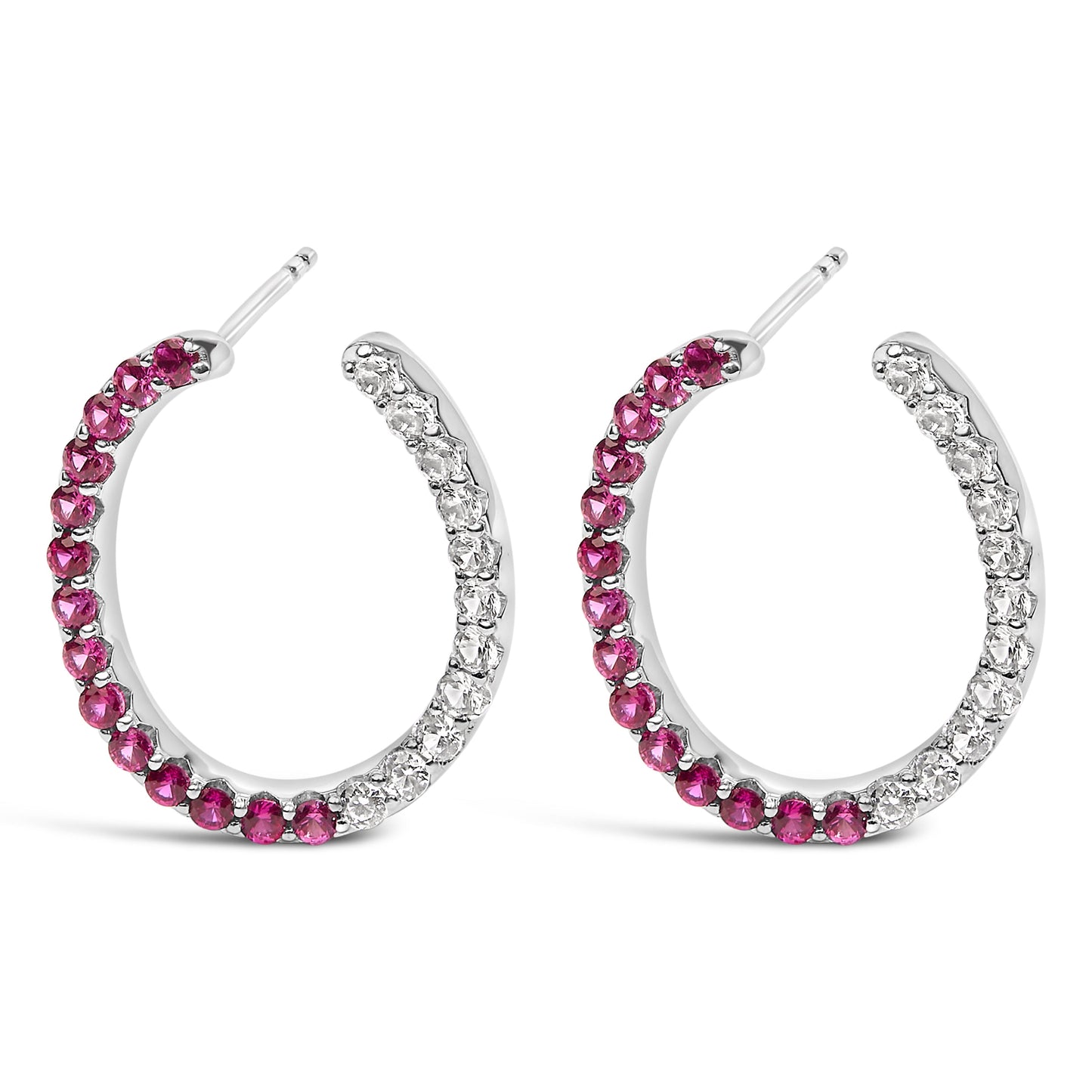 Boucles d'oreilles créoles en argent sterling avec rubis et saphirs blancs