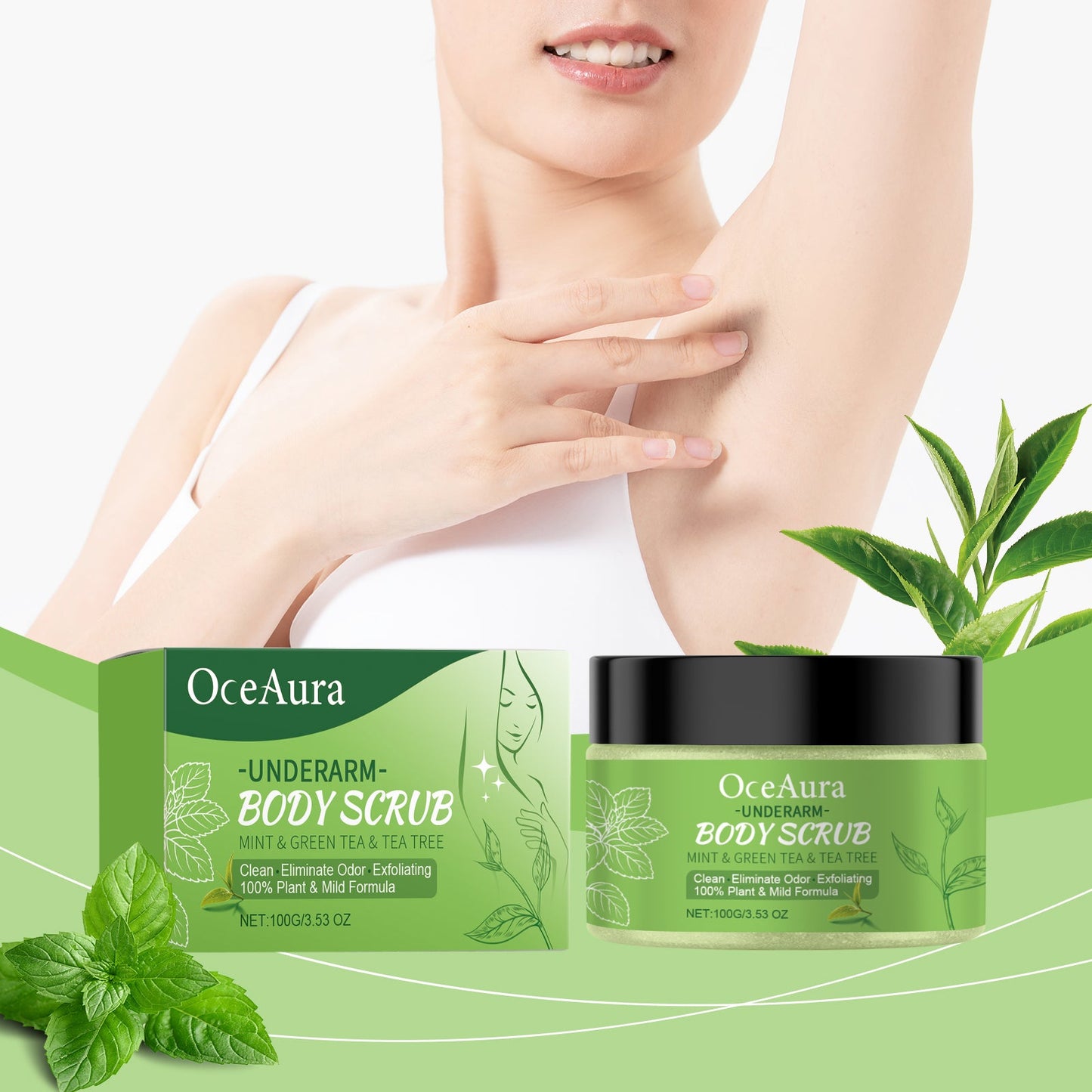 Green Tea Underarm Detox Scrub Exfoliating Student Men And Women Underarm Whitening Joint Rejuvenation Hydrating Moisturizing Scrub - Korvel