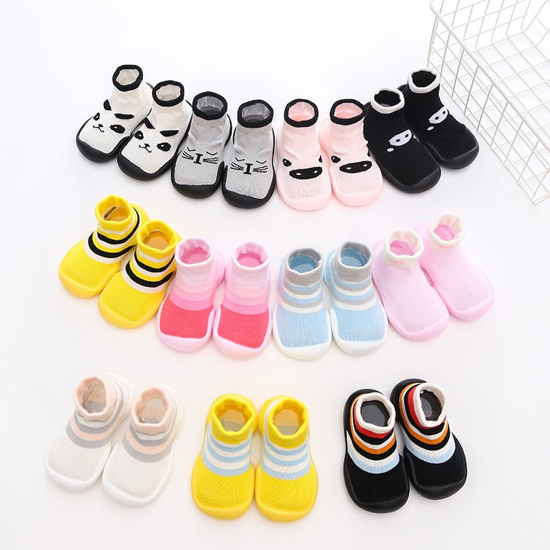 Autumn and Winter Baby Socks Silicone Anti slip Bottom Floor Socks Children's Shoes and Socks Cartoon Rainbow Strips Indoor Walking Shoes and Socks - Korvel