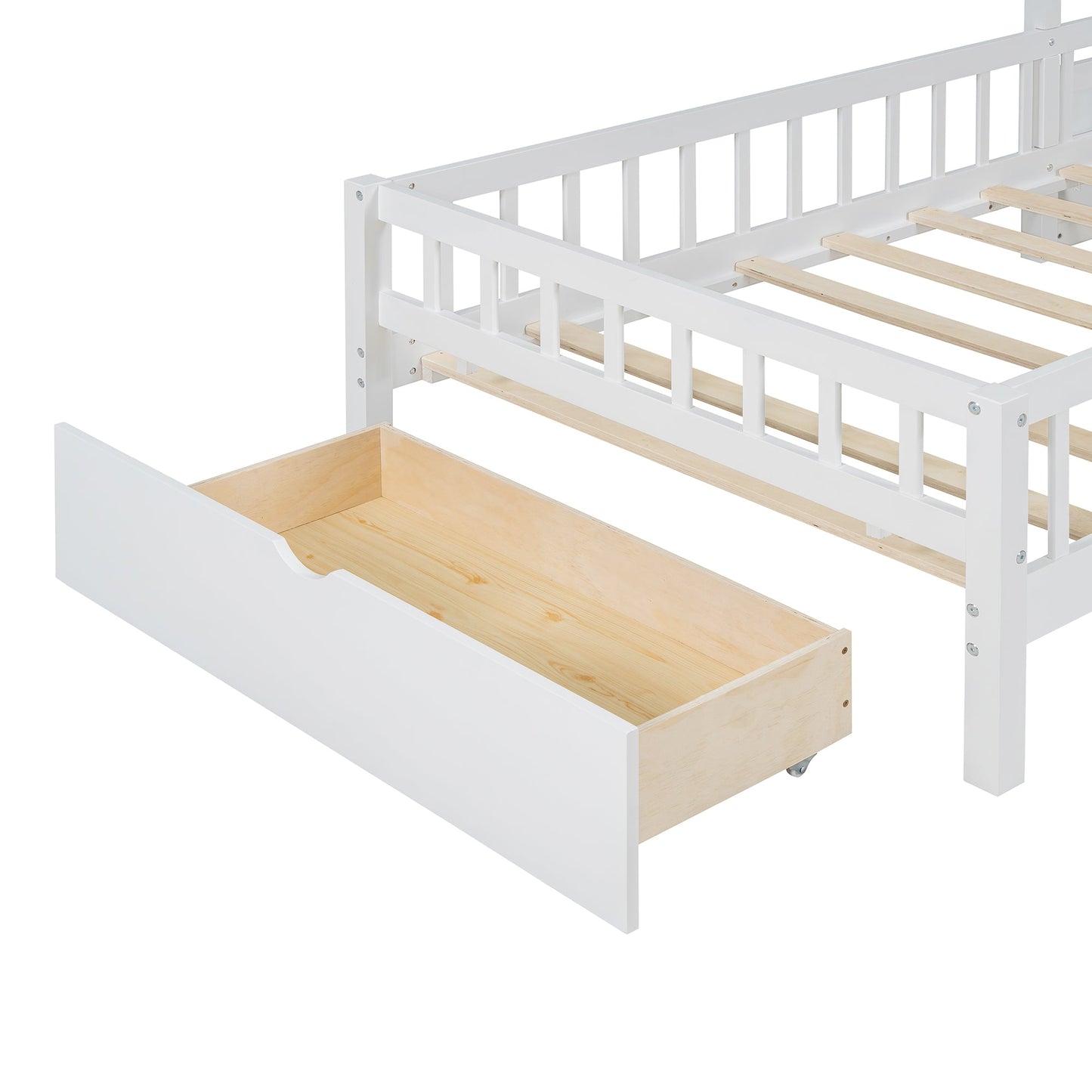Twin Size House Bed with Upholstered Sofa and Charging Station