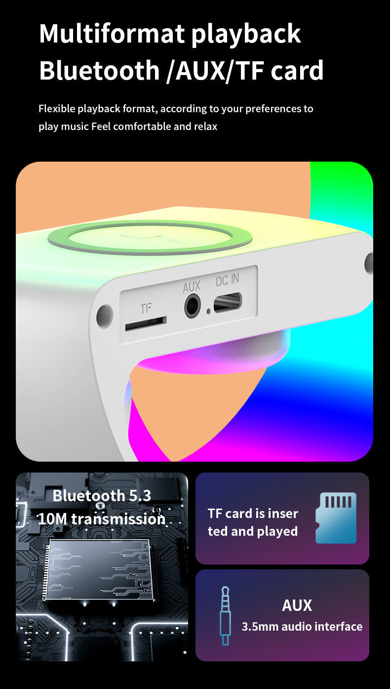 Bluetooth Speaker G63 Colorful Lights Clock Wireless Charging Multifunctional Bluetooth Speaker Colorful Atmosphere Alarm Clock - Korvel