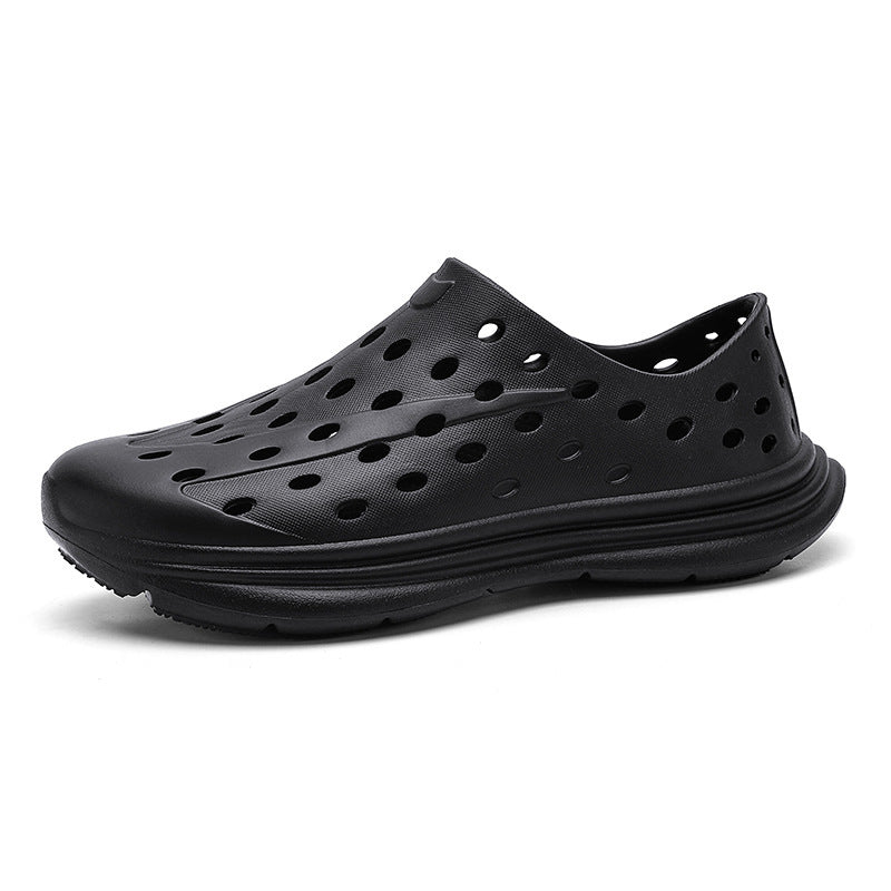 Hollow hole shoes for men one foot sandals fashionable and casual soft soled toe wrapped beach shoes - Korvel