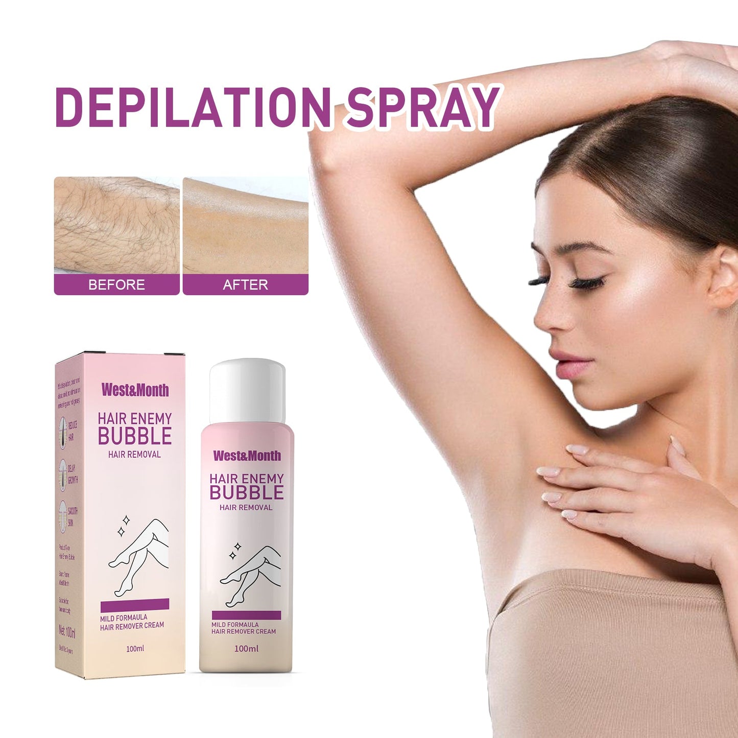 Hair Removal Spray, Mild Non-Irritating Full Action Hair Leg Hair Armpit Hair Removal Spray - Korvel