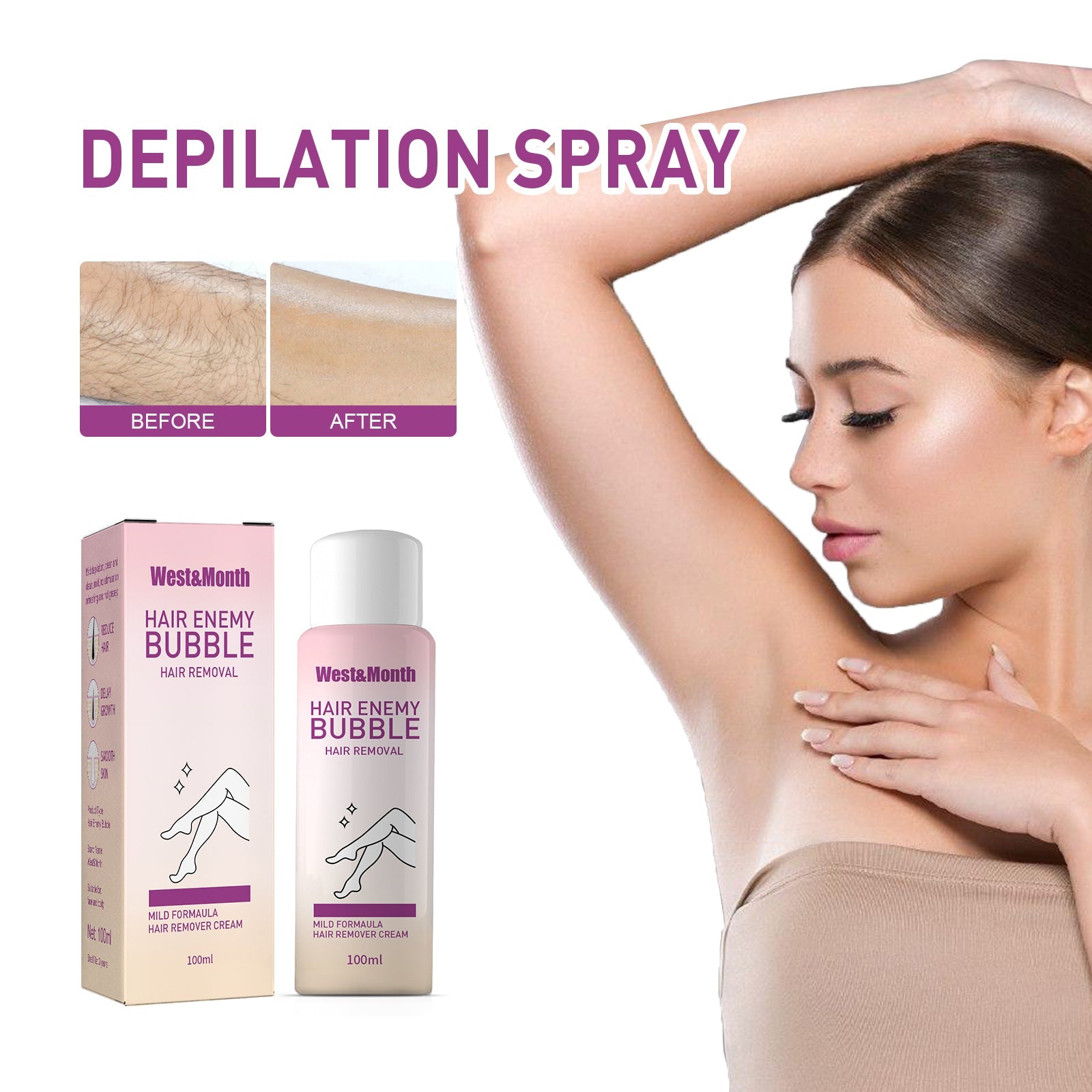 Hair Removal Spray, Mild Non-Irritating Full Action Hair Leg Hair Armpit Hair Removal Spray - Korvel
