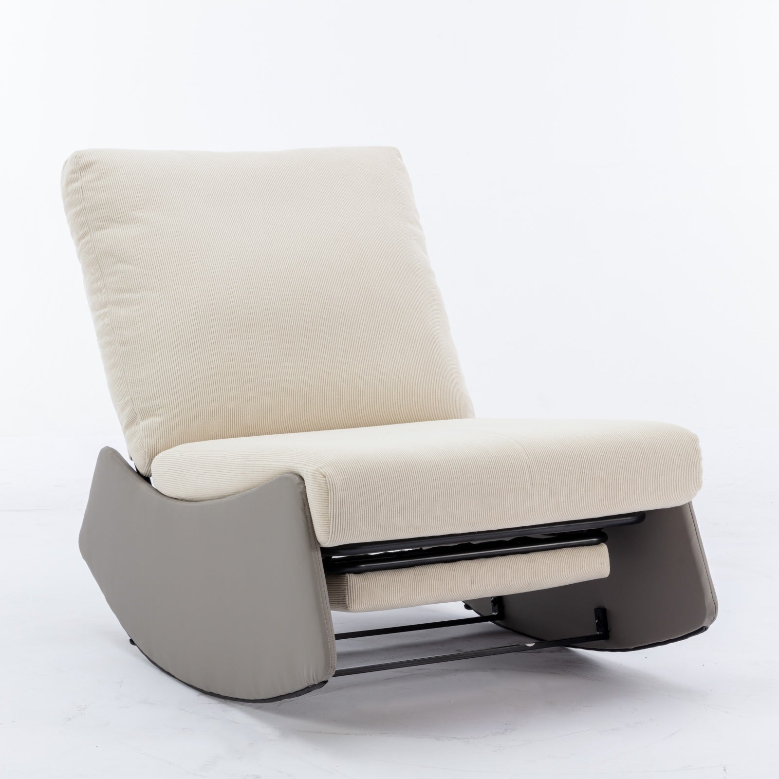 Modern rocking chair recliner, comfortable cushioned recliner with footstool, gray - Korvel