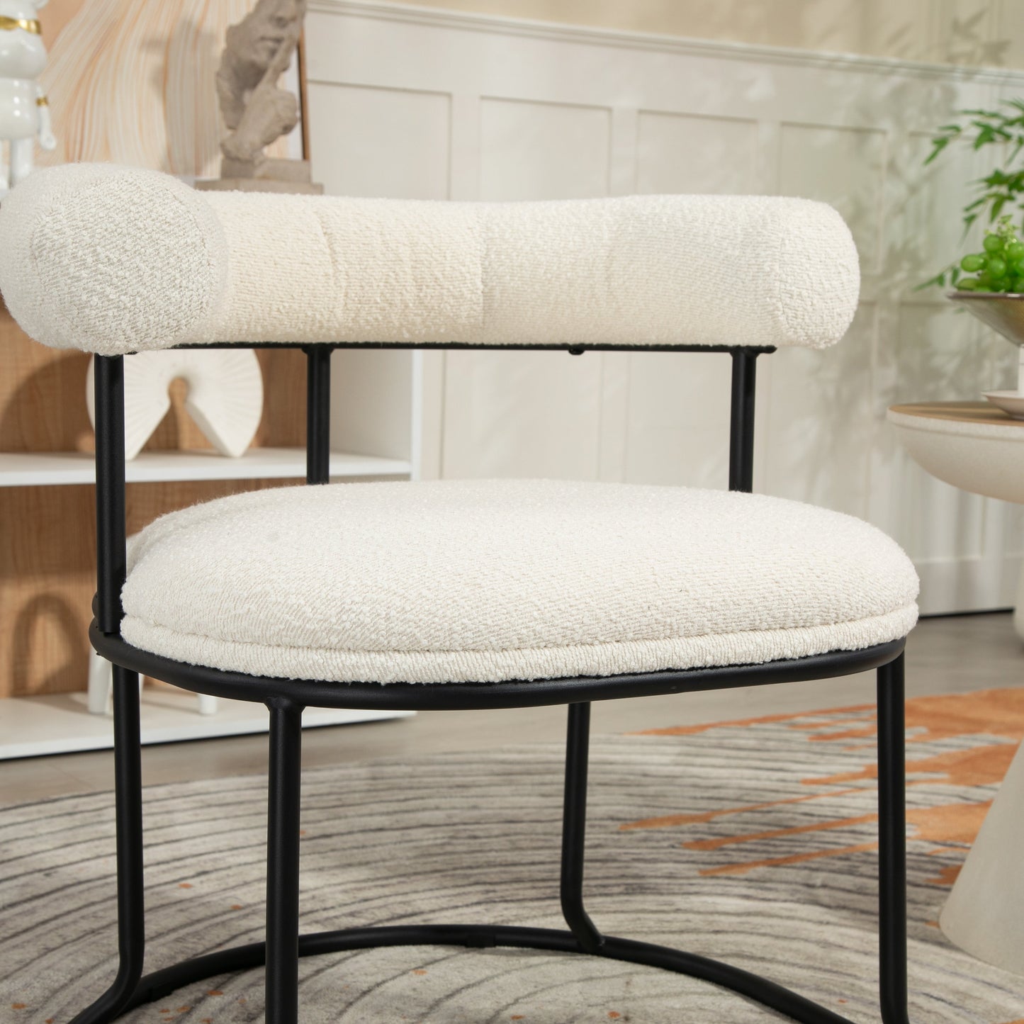 COOLCOOL Boucle dining chair set of two, medieval modern curved backrest chair, round cushion (beige Boucle) - Korvel