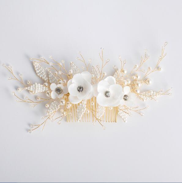 Queenco Gold Bridal Hair Comb Pearl Beads Wedding Hair Accessories Women Headpiece Girl's Hair Vine Party Hair Jewelry - Korvel