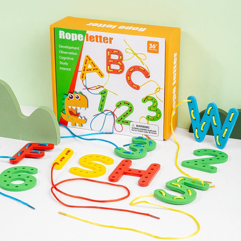 Number letter bead string children's building blocks threading rope early childhood education threading beads fine motor training puzzle toys - Korvel