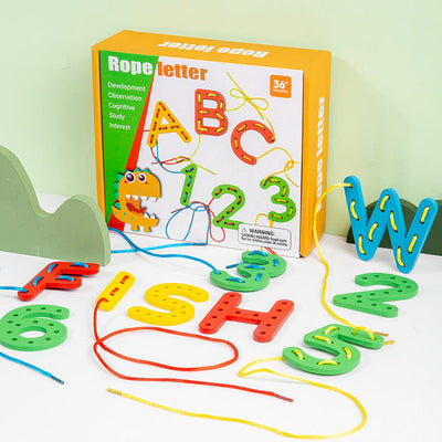 Number letter bead string children's building blocks threading rope early childhood education threading beads fine motor training puzzle toys - Korvel