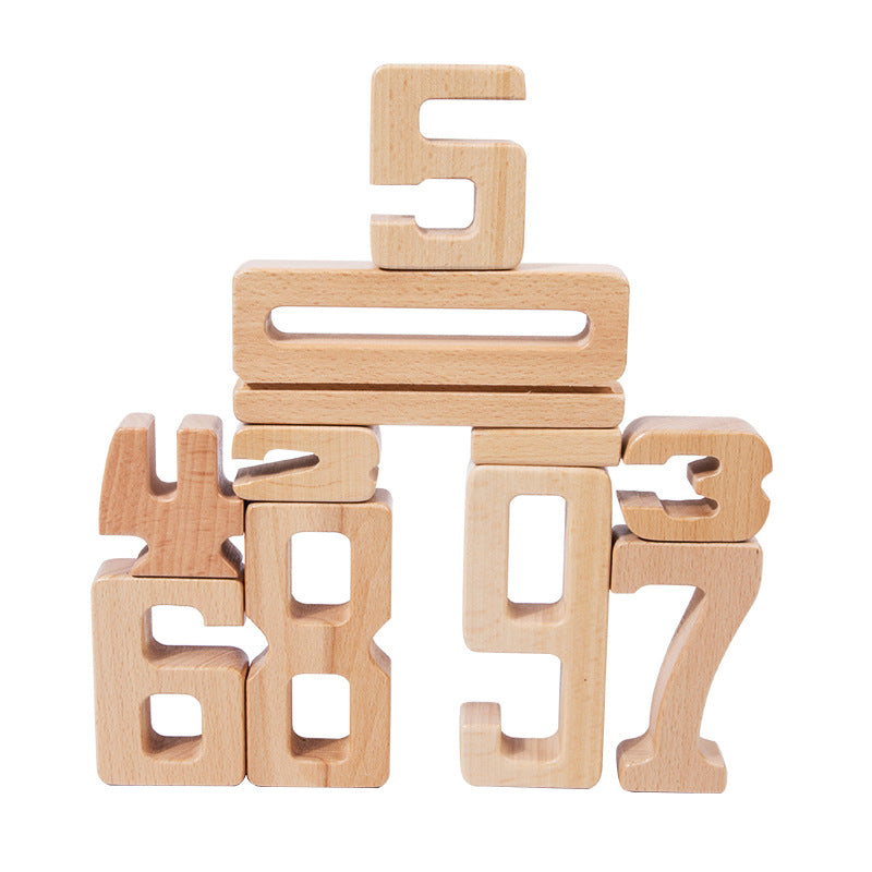 Children's Montessori early education teaching aids, large particle beech wood digital building blocks, kindergarten enlightenment assembly, stacking and height toys - Korvel