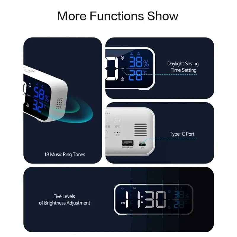 Reloj despertador digital LED de música premium con control por voz