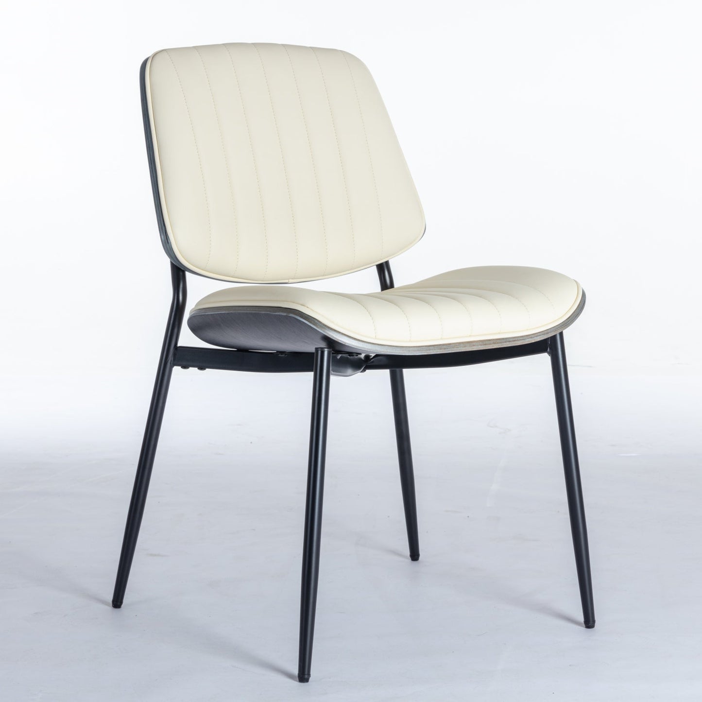 2-piece retro linen chair set with curved wooden backrest, cushioned seat, adjustable metal legs, (Beige PU) - Korvel