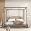 King Size Canopy Platform Bed with Headboard and Support Legs, Brown Wash - Korvel