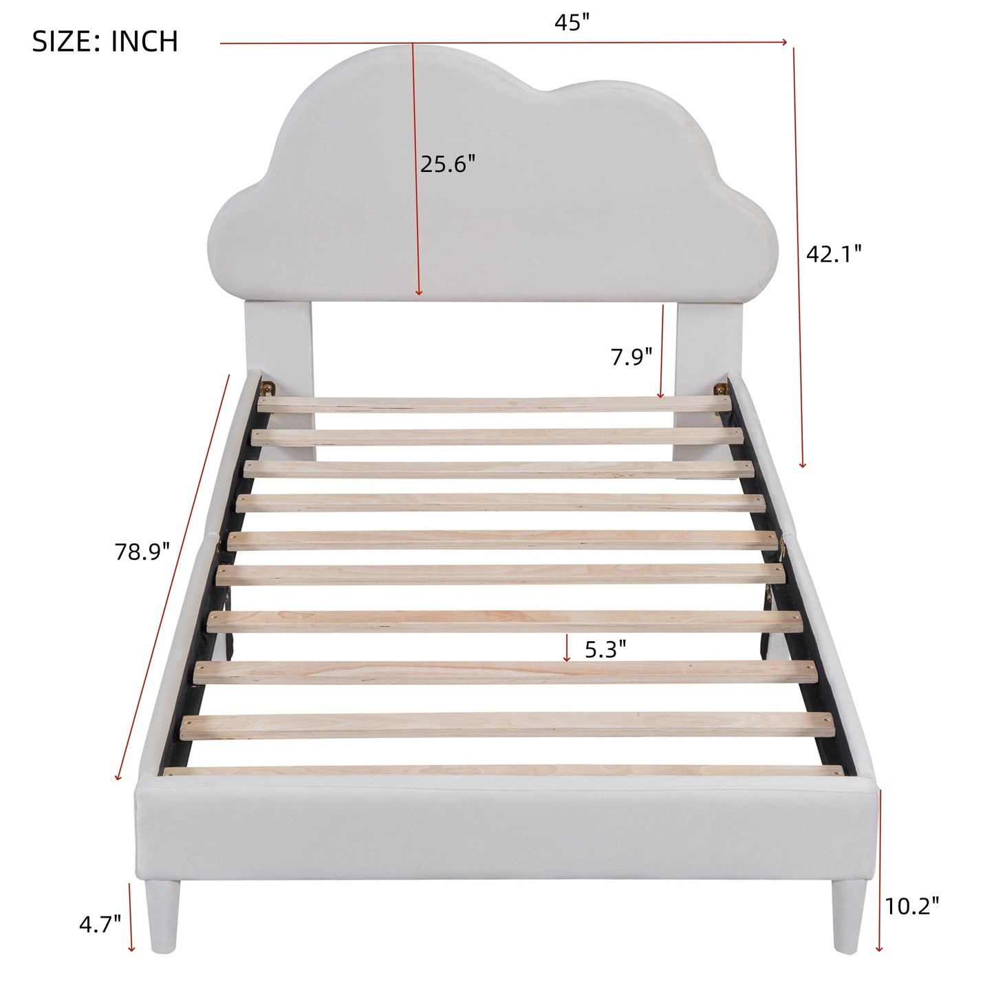 Twin Size Upholstered Cloud-Shape Bed ,Velvet Platform Bed with Headboard,No Box-spring Needed,Beige - Korvel