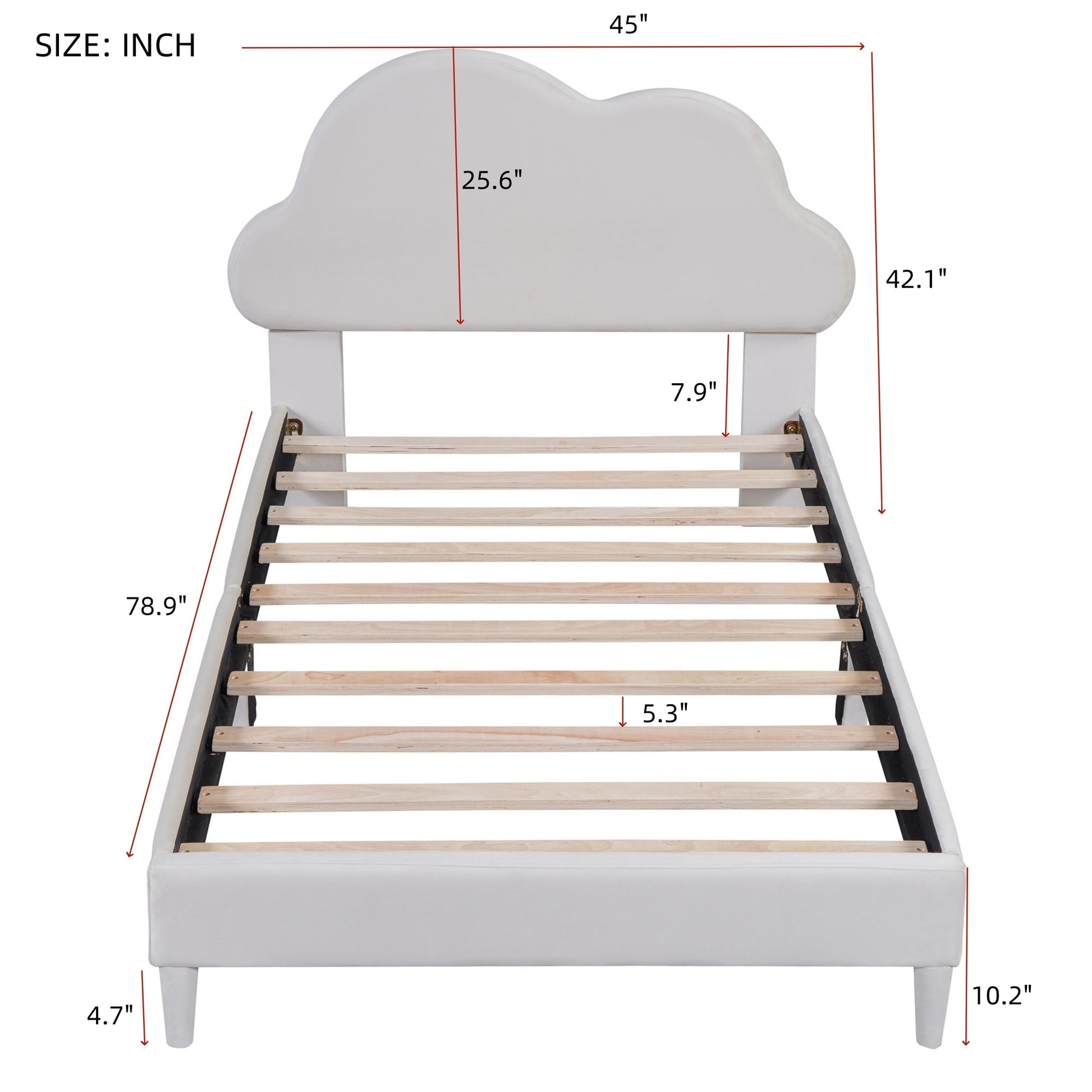Twin Size Upholstered Cloud-Shape Bed ,Velvet Platform Bed with Headboard,No Box-spring Needed,Beige - Korvel