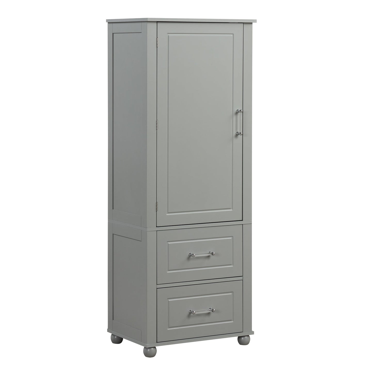 Tall Bathroom Storage Cabinet, Freestanding Storage Cabinet with Two Drawers and Adjustable Shelf, MDF Board , Grey - Korvel