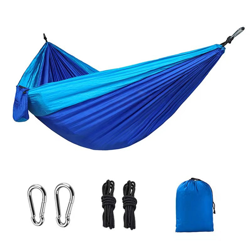 Light double nylon camping hammock with straps. Great for trips, beach, yard & garden. - Korvel