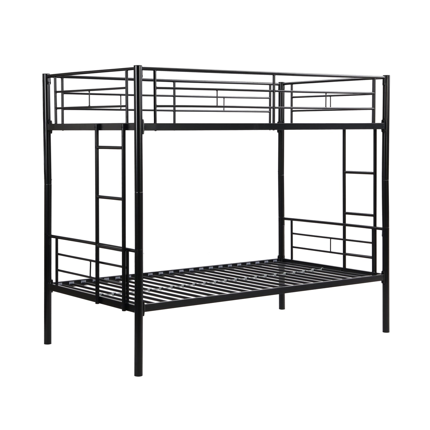 Premium Bunk Bed with Dual Ladders and Guardrail - Black