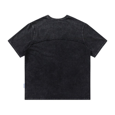 Spliced Raw Edge Short Sleeve T-Shirt Unique Design Hip Hop Men's Washed Vintage Casual Tee - Korvel
