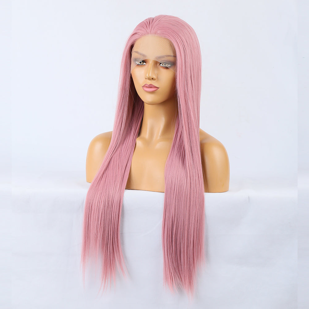 Synthetic Lace Wig Deep Part Long Straight Wig Ombre Pink Cosplay Wigs Synthetic Lace Wigs For Women - Korvel
