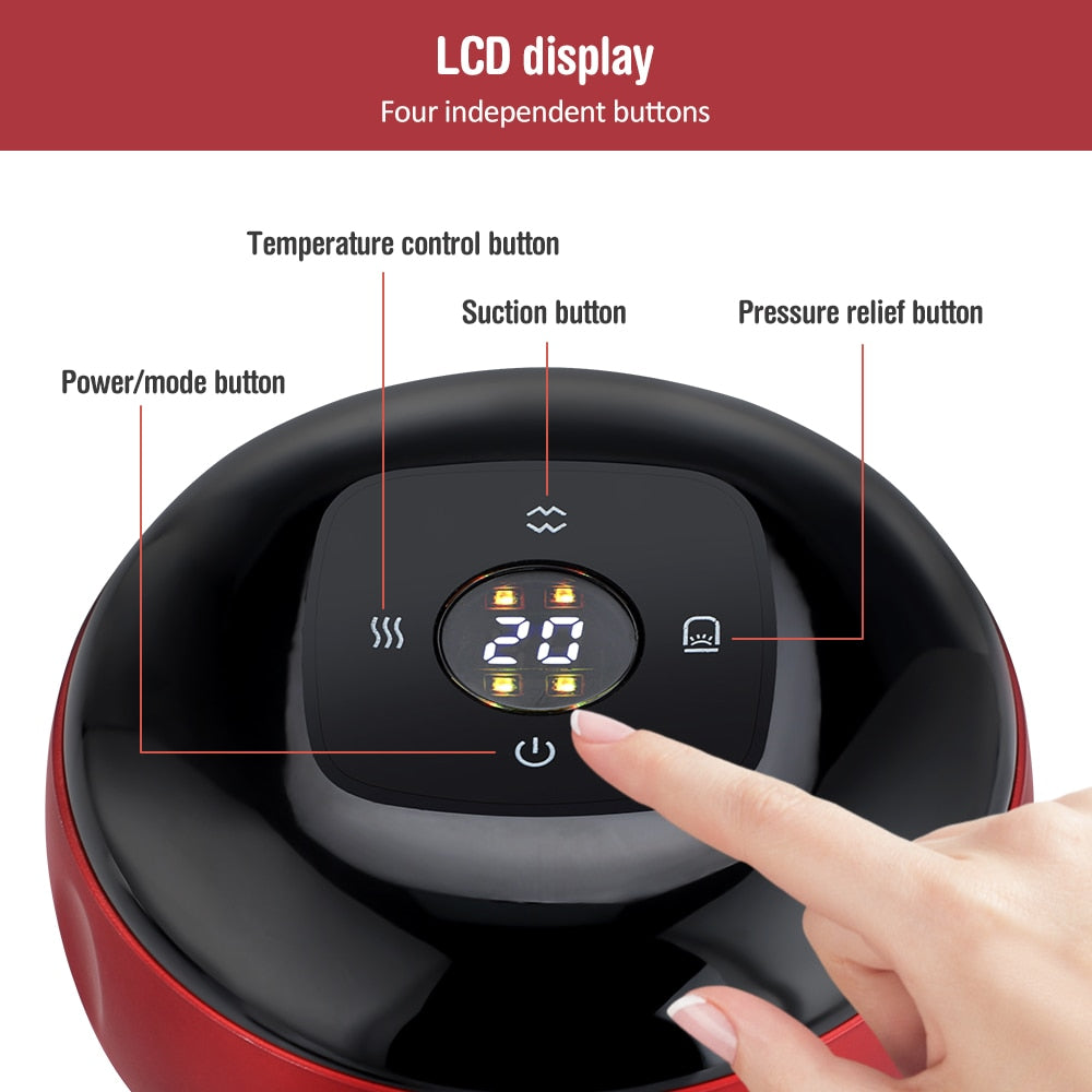 Electric Cupping Massager Scraping and Cupping Therapy Red Light Heating Vibration Pressotherapy Rechargeable Pain Relief - Korvel