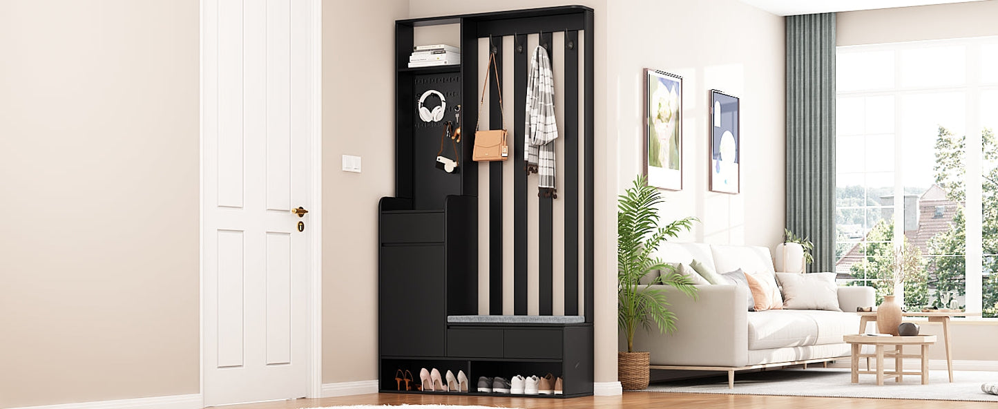 39.3'W70.8'H multifunctional corridor shoe cabinet with soft padded nail board and black hanger with entrance hook - Korvel