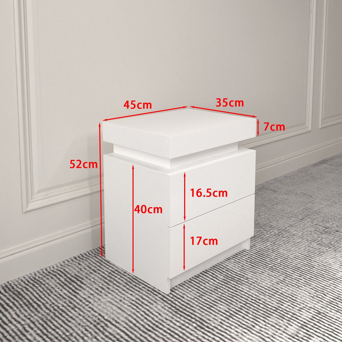 Modern white Nightstand With 2 Storage Drawers,Led Lights, End Table For Bedroom Furniture - Korvel
