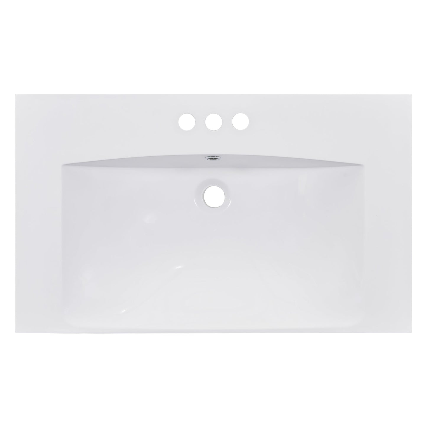 30" Single Bathroom Basin Sink, Vanity Top Only, 3-Faucet Holes, Resin - Korvel