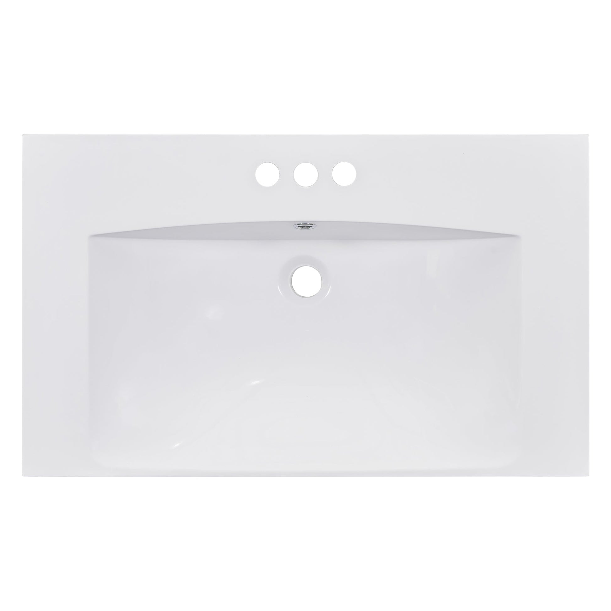 30" Single Bathroom Basin Sink, Vanity Top Only, 3-Faucet Holes, Resin - Korvel