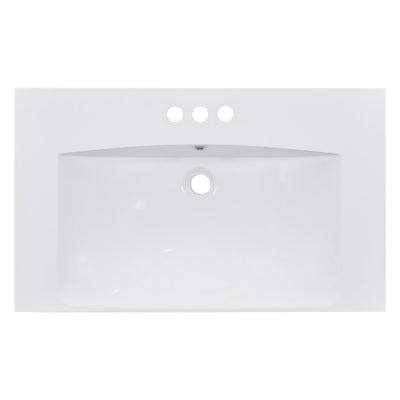 30" Single Bathroom Basin Sink, Vanity Top Only, 3-Faucet Holes, Resin - Korvel